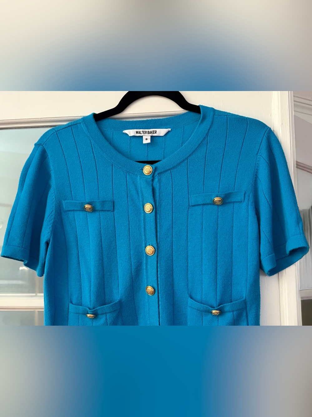 Walter Baker Teal Ribbed Cardigan with Gold Buttons Size S